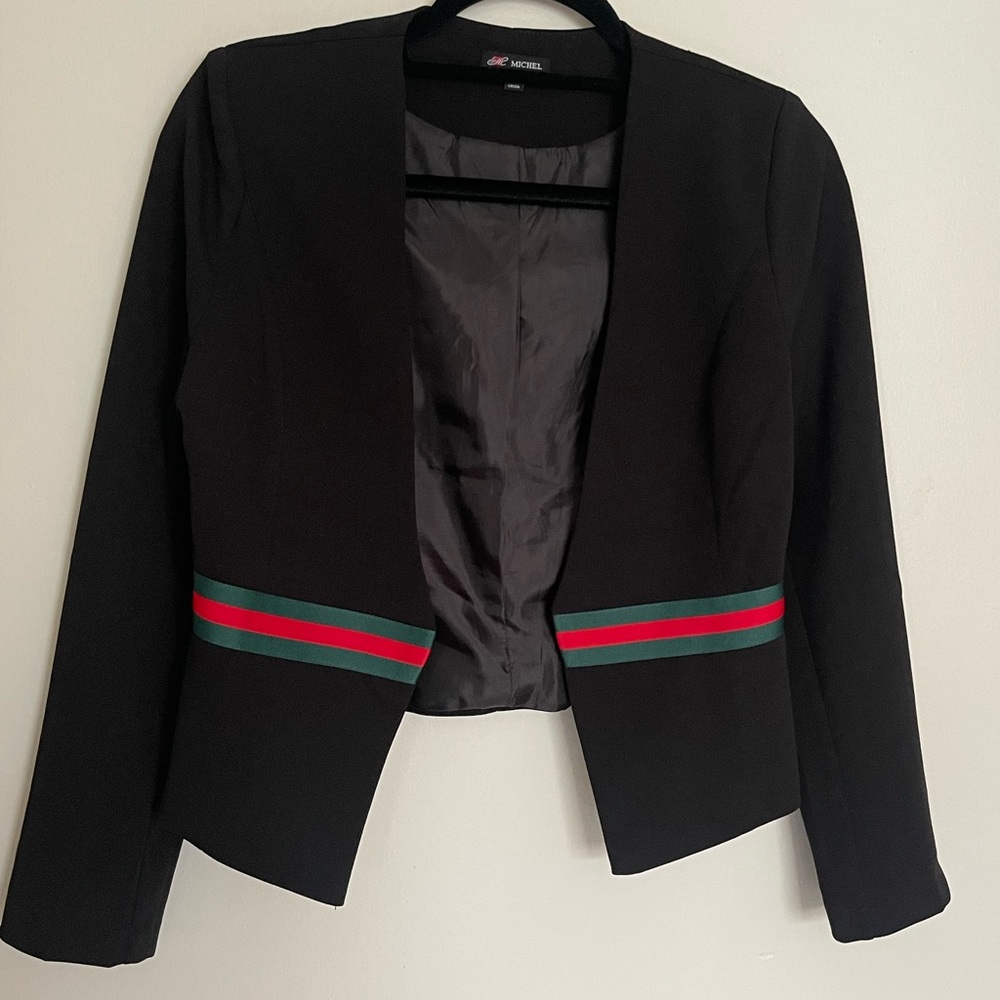 Inspired Black Blazer Red and Green Stripes